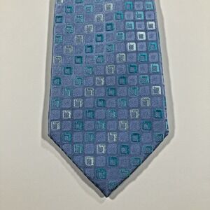 Farentino Ferre Blue Geometric Foulard Silk Necktie Handmade in Italy 61.5" x 4"